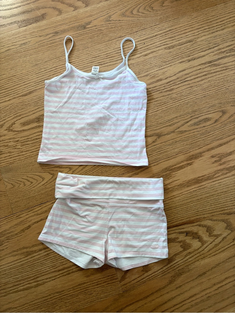 Frankie's Bikinis Pink & White Striped Cami Tank and Fold-Over Shorts